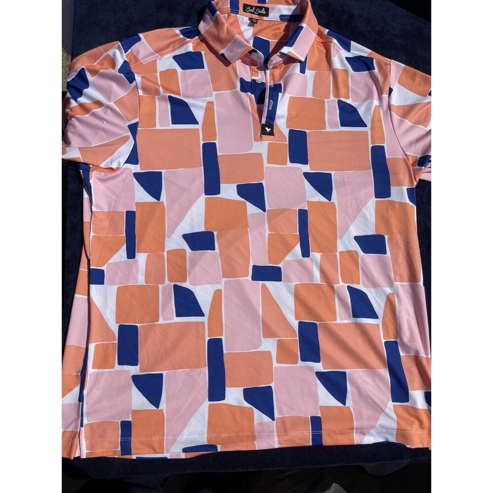 Bad Birdie Men's 2XL "Catalina" Colorful Check Golf Polo UPF 50 Orange Pink